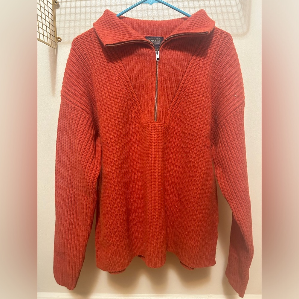 Pendleton XL 100% wool half-zip in orange/red.